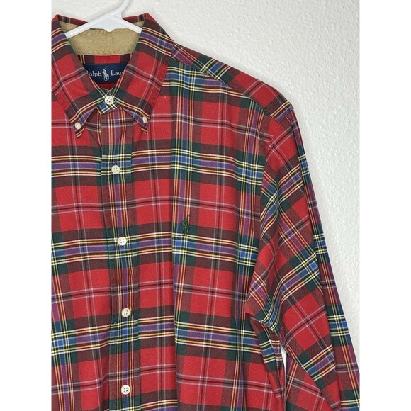 Vintage Polo Ralph Lauren Red Green Plaid Tartan Plaid Button Down Shirt Small - Picture 4 of 16
